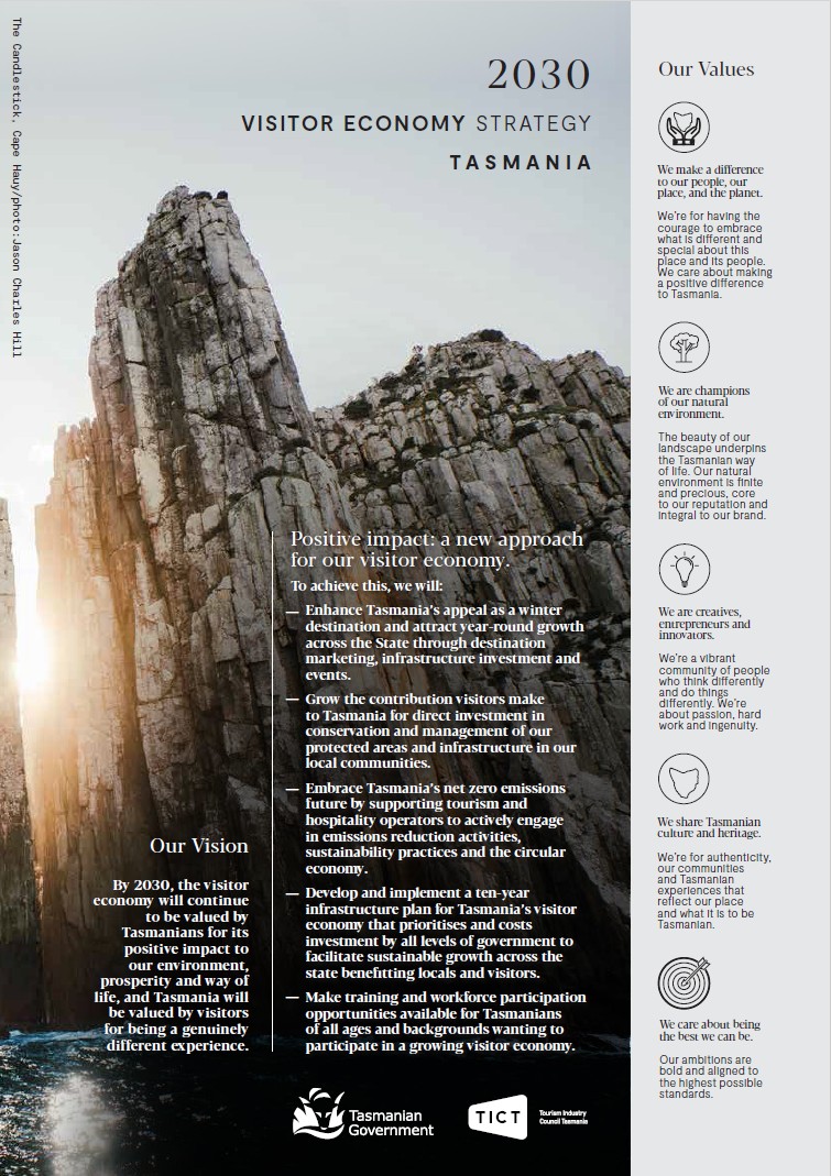 Cover of the 2030 Visitor Economy Strategy Tasmania Fact Sheet