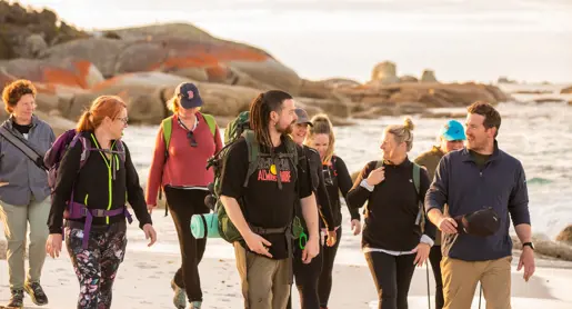 Palawa guide Cody Gangell leads walkers on wukalina Walk, wukalina / Mount William National Park